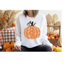 fall pumpkin sweatshirt, floral pumpkin sweat, autumn sweater, thanksgiving sweatshirt