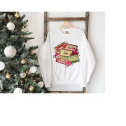 retro christmas sweatshirt, christmas music cassette tapes sweat, christmas sweater, christmas songs hoodie