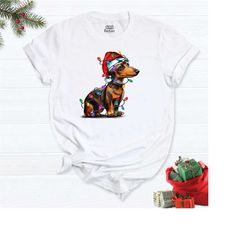 dog shirt, dachshund puppy christmas light shirt, christmas t-shirt, dog lover shirt, dog mom shirt, funny christmas shi