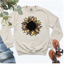 sunflower sweatshirt, leopard print sunflower long sleeve, sunflowers shirts, sunflower women sweatshirt, womens sunflow