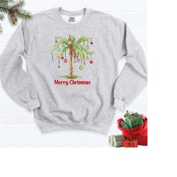 palm tree christmas sweatshirt, tropical xmas hoodie, merry women tshirt, beach aloha christmas holiday sweatshirt, palm