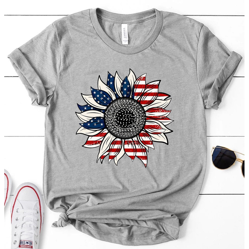 America Sunflower Shirt, USA Flag Flower T Shirt, Gift For American, 4th Of July Flag Graphic T-Shirt, Freedom T-shirt, Independence Shirt.jpg