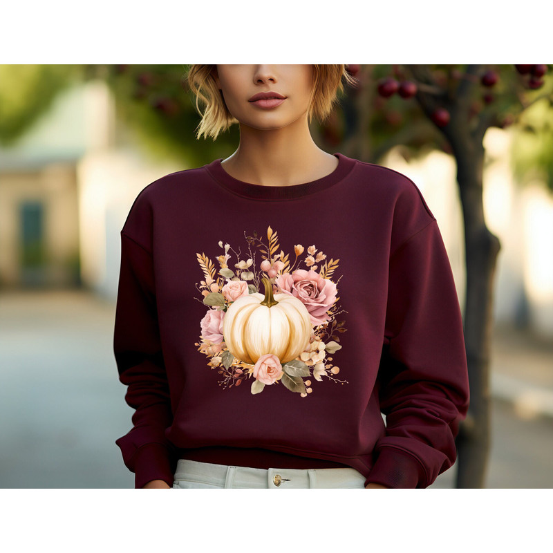 Autumn Flower Pumpkin Tshirt, Colorful Pumpkin Shirt, Watercolor Pumpkin, Halloween Shirt, Autumn Shirt, Cute Fall Shirt, Gift For Halloween.jpg