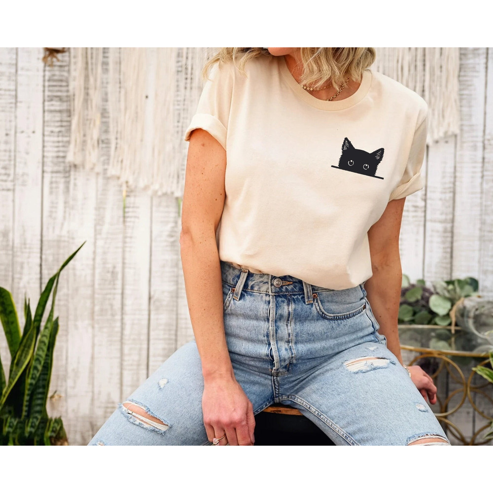 Black Cat Shirt, Cat Shirt, Cute Kitty Tee, Kitten T-shirt, Gift for Cats Lover, Cat Mom Shirts, Cat Shirt Women, Cat Shirt,Cat Pocket Shirt 1.jpg
