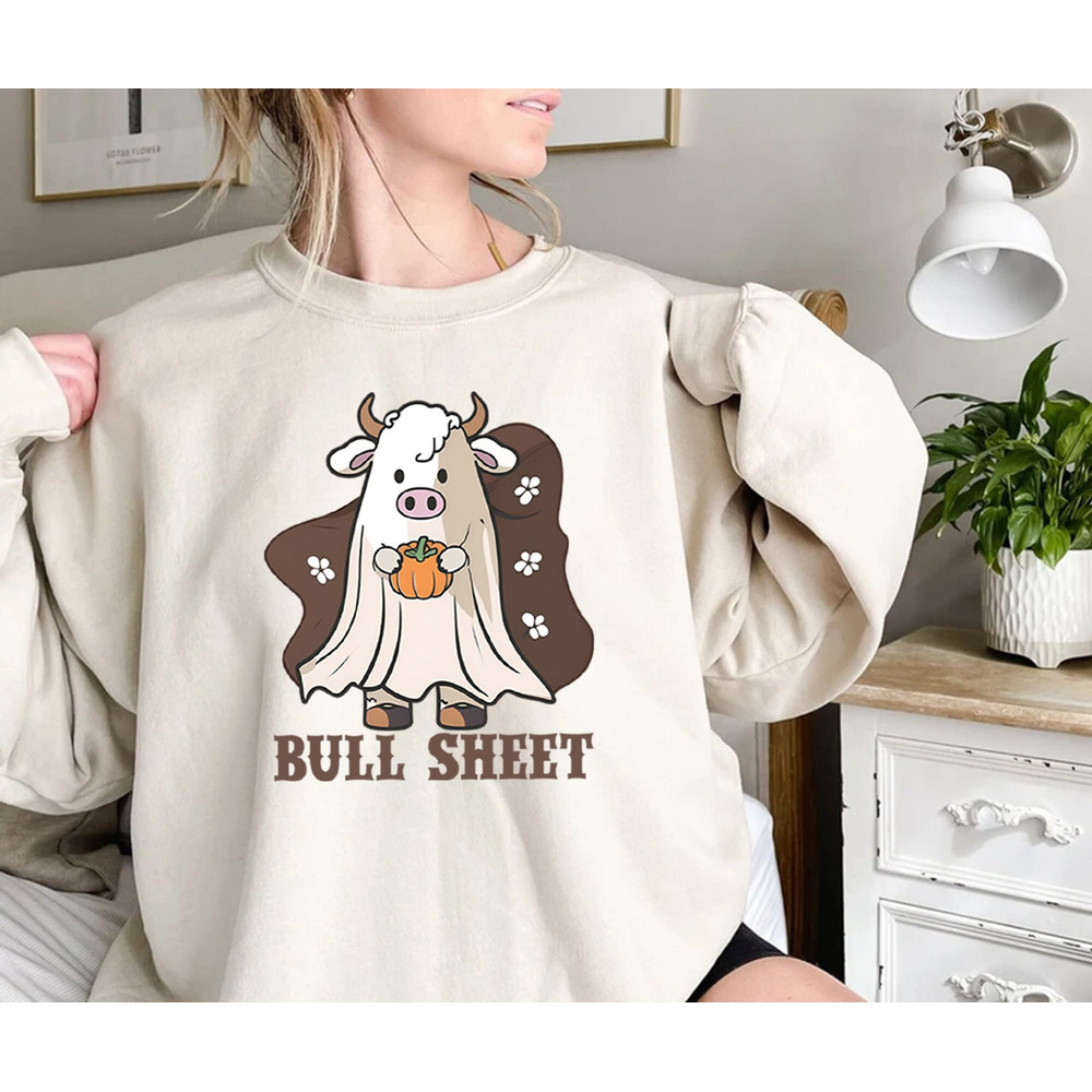 Bull Sheet Halloween Sweatshirt, Cow Western Halloween Tshirt, Bull Sheet Shirt, Halloween Pumpkin Shirt, Western Graphic Tee, Sarcastic Tee.jpg