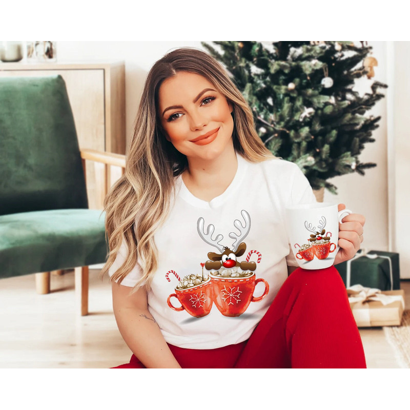 Christmas Coffee Shirt, Merry Christmas Reindeer Shirt, Snow Warm Cozy Winter Women Shirt, Christmas Latte Shirt, Hot Cocoa Christmas Tee.jpg