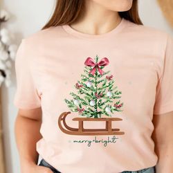christmas shirts for women, merry and bright shirt, christmas tee shirt, christmas tree shirt, christmas tees, holiday s
