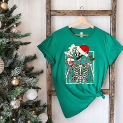 dead inside skeleton christmas shirt, sarcastic christmas coffee shirt, merry christmas shirt, coffee lover christmas gi