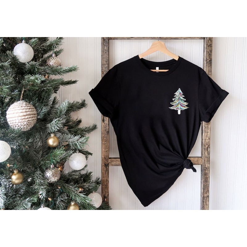 Distressed Christmas Pocket Tree, Cute Winter Christmas Tee, Grungy Tree, Bella Tee, Women's Xmas Shirt, Holiday Tree, Xmas Shirt, Xmas Tee.jpg