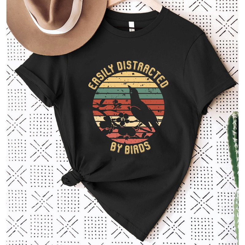 Easily Distracted by Birds, Bird Watching Shirt, Funny Gift for Bird Watcher, Retro Vintage Birds, Bird Lover Shirt, Nature Shirt, Cute Bird.jpg
