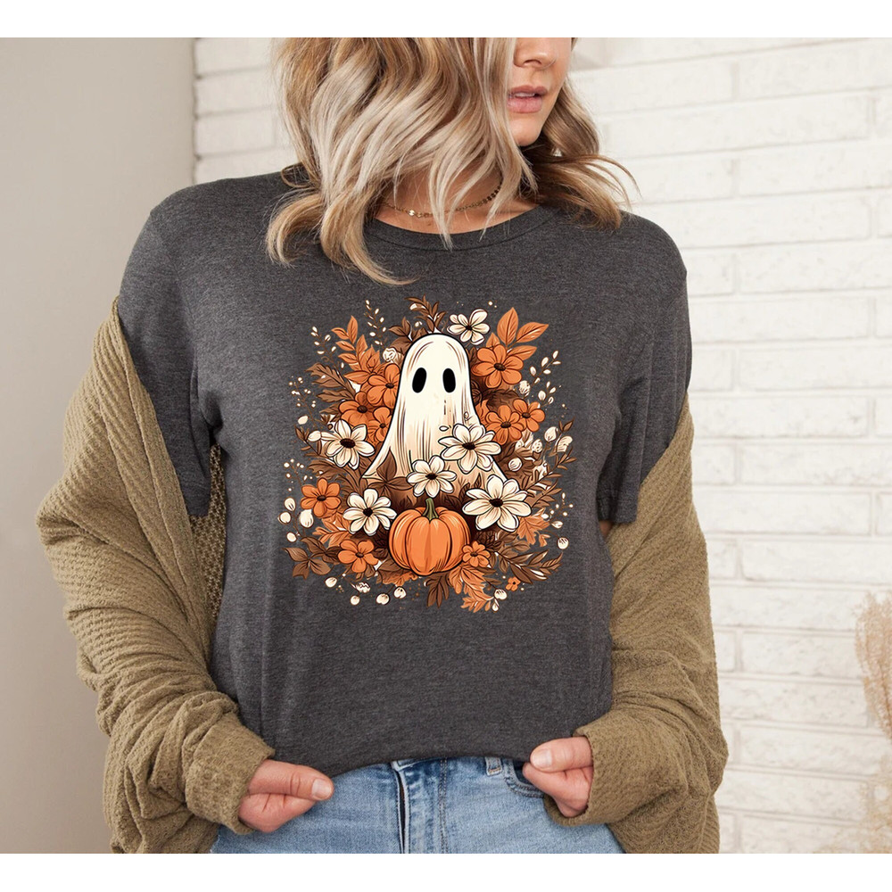 Floral Ghost Sweatshirt, Floral Ghost Shirt, Halloween Ghost Sweatshirt, Flower Halloween Shirt, Vintage Retro Sweatshirt, Fall Sweater Tee.jpg