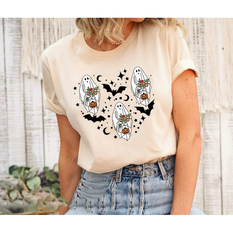 Halloween Ghost Shirt, Halloween Party Shirt, Floral Ghost Shirt, Autumn Shirt, Trick or Treat Shirt, Cute Ghost, Halloween Pumpkin Gift.jpg