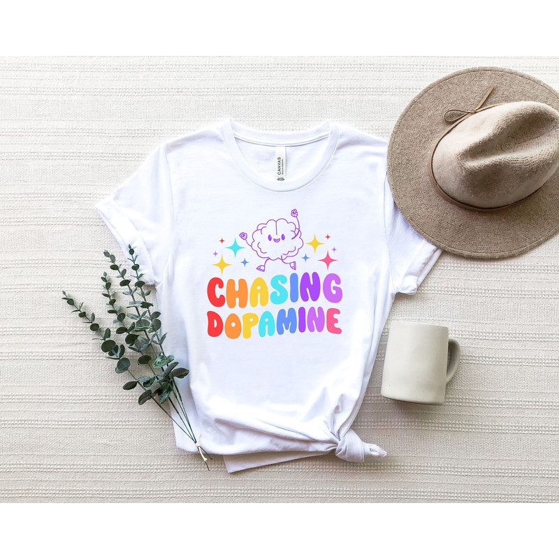Chasing Dopamine Shirt, Dopamine Molecular Structure Shirt, Fun Chemist Tee T-Shirts, Happiness Formula Merch, Mental Health Apparel.jpg