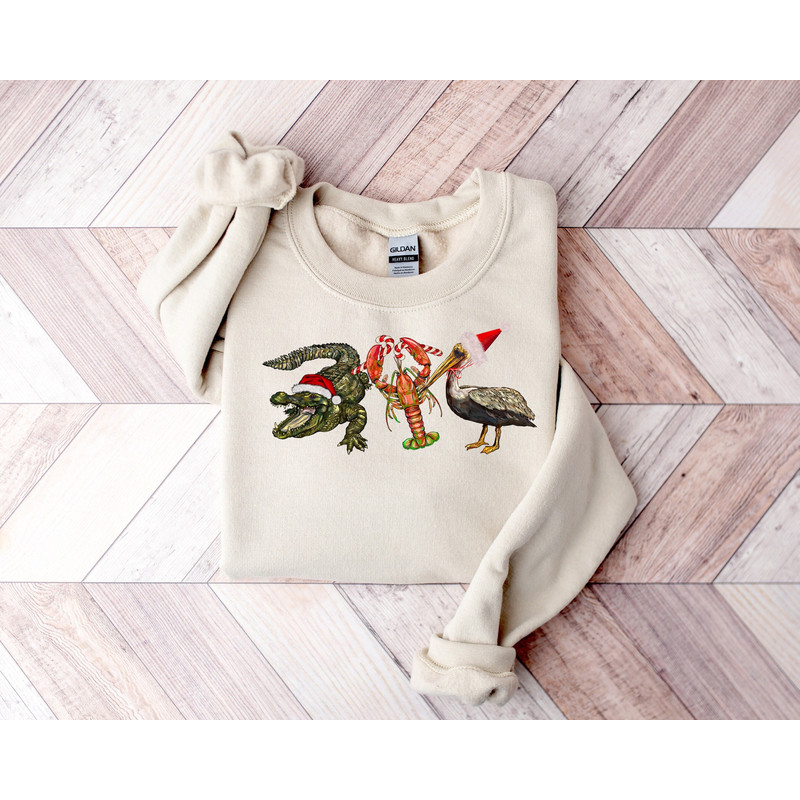 Christmas Alligator Pelican Crawfish Sweatshirt, Holiday Sweater, New Year Shirt, Funny Christmas Tee, Christmas Gift, Animal Lover Shirt.jpg