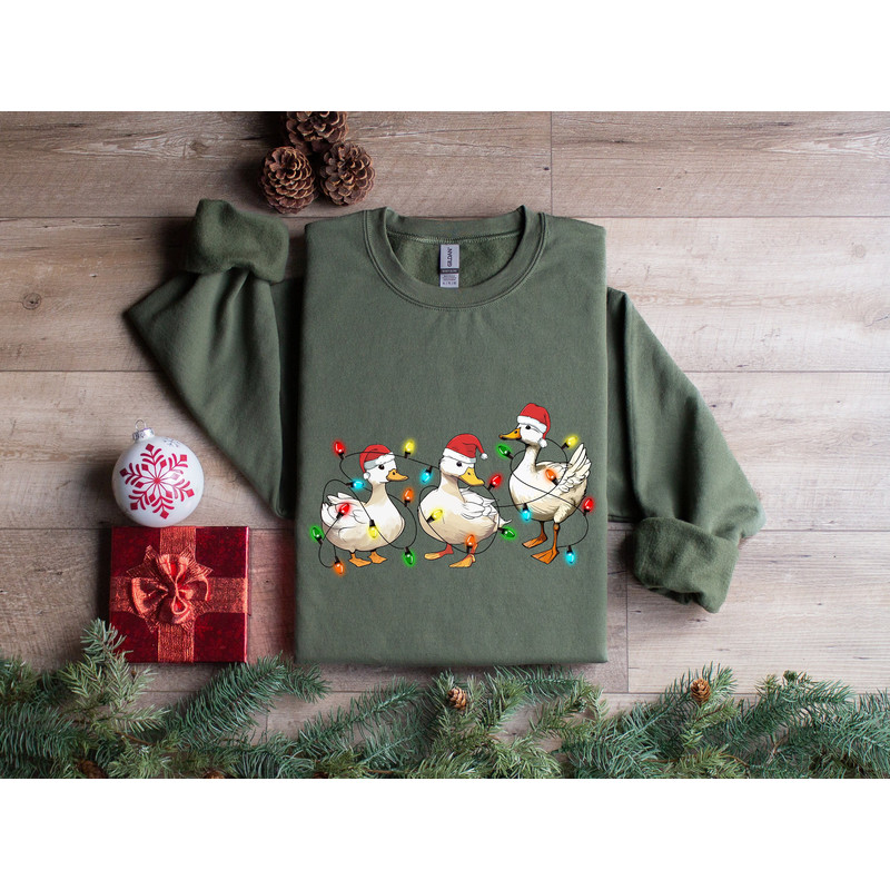 Duck Christmas Sweatshirt, Christmas Ducks Shirt, Christmas Gifts, Funny Christmas Duck Sweatshirt, Christmas Lights, Christmas Crewneck.jpg