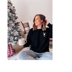 christmas deer sweatshirt, pocket size deer head, christmas deer sweatshirts, deer antlers, holiday gift, reindeer chris