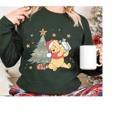 santa winnie the pooh christmas sweatshirt, merry christmas pooh shirt, disney pooh shirt, christmas tree sweatshirt, di