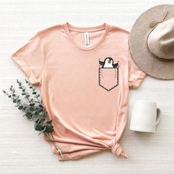 pocket penguin shirt, penguin shirt, penguin gift, penguin lover gift, animal lover, penguin toddler, shirts for women,