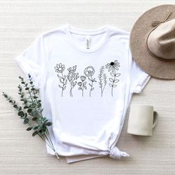 wildflower t shirt, wild flowers shirt, floral t shirt, flower shirt gift for women, ladies shirts
