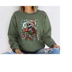 dead inside skeleton christmas sweatshirt, christmas skeleton coffee hoodie, coffee lover gift, sarcastic christmas swea