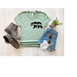 pocket mountain bear tshirt, bear shirt, camping bear shirt, nature bear shirt, nature lover shirt, bear hiking shirt, w