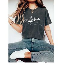 comfort colors hand drawn mountain hiking shirt, mountain tshirt, nature lover shirt, wanderlust, camping shirt, nature