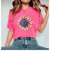 comfort colors america sunflower shirt, sunflower t shirt, usa sunflower, sunflower shirts, 4th of july flag graphic t-s