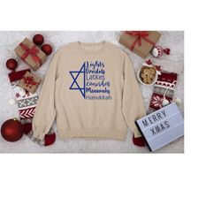 star of david sweatshirt, hanukkah menorah shirt, jewish women gifts, eight lights tee, chanukah sweater, jewish holiday