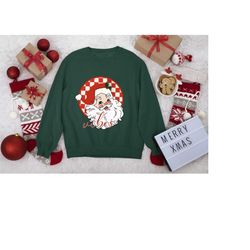 christmas santa sweatshirt, retro santa shirt, christmas gift for women, cute santa claus tee, womens christmas sweater,