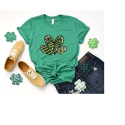 st. patrick's leopard shamrock hearts shirt, leopard print heart design, lucky tshirt, irish t shirt, shamrocks shirt, s