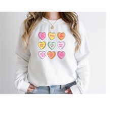 retro candy hearts sweatshirt, candy hearts valentines shirt, conversation hearts shirt, valentines day shirt for women,
