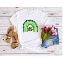 shamrock leopard rainbow st patrick's day shirt, vintage st patricks day t-shirt, cute rainbow shirt, lucky shamrock tee
