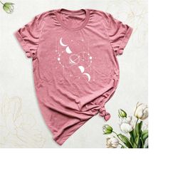 moon phase shirt, boho moon t-shirt, mystical moon graphic shirt, celestial shirt, cute women meditation shirt, astronom