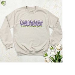 lavender sweatshirt, flower sweatshirt, boho hoodie, botanical sweater, cottagecore sweatshirt, purple floral hoodie, wi