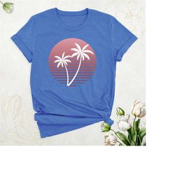 palm tree shirt, tropical island t-shirt, retro sunset summer vacation shirts, hawaiian shirt, beach summer holiday shir