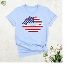 4th of july lips shirt, fourth of july shirt, independence shirt, women patriotic shirt, freedom american shirt, usa fla