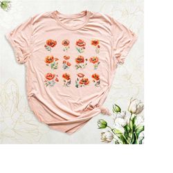 poppy flowers shirt, spring clothing, cottagecore shirt, aesthetic flower t-shirt, women botanical shirt, watercolor flo