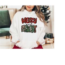 merry and bright hoodie, christmas hoodie, new year hoodie, christmas part, party sweatshirt for women, christmas graphi