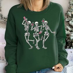 wine lover skeletons sweatshirt,ghost sweatshirt,halloween skeleton sweatshirt,skeleton wine,happy halloween,spooky seas