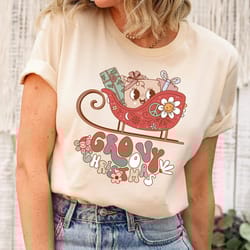groovy christmas shirt,nursery christmas shirt,christmas sleigh shirt,preschool teacher christmas top,womans holiday tsh