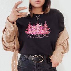 pink christmas shirt,pink christmas trees shirt,christmas trees shirt,pink pine trees,pine trees shirt,holiday shirts,pi
