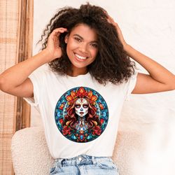 stained glass catrina shirt,dia de los muertos shirt,hispanic heritage month,day of the dead,sugar skull tshirt,mexican