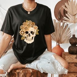 Retro Sugar Skull Shirt,dia De Los Muertos Shirt,sugar Skull Retro Flowers,day Of The Dead,sugar Skull Shirt,floral Skul