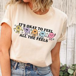 it's okay to feel all the feels graphic tee, mental health graphic tee, retro mental health awareness shirt, all feeling