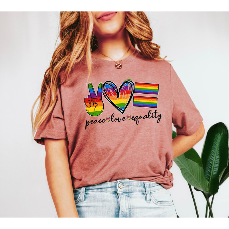 Peace Love Equality Shirt, Rainbow Flag Shirt, Gay Pride Shirt, Pride Month Shirt, Lesbian Shirt, Pride Ally Shirt, Pride Shirt, LGBTQ Tee.jpg