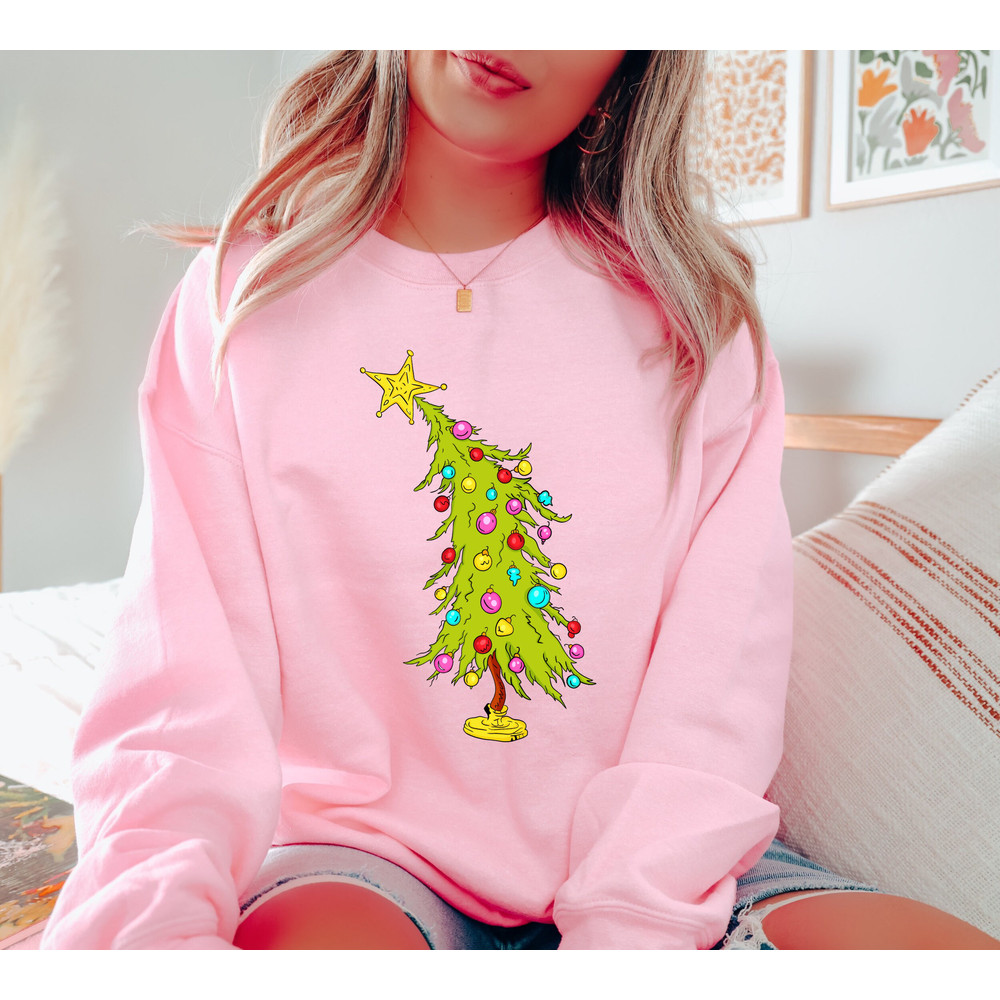 Pink Christmas Tree Sweater, Christmas Sweater, Christmas Crewneck, Christmas Tree Sweatshirt, Holiday Sweaters for Women, Winter Sweatshirt.jpg