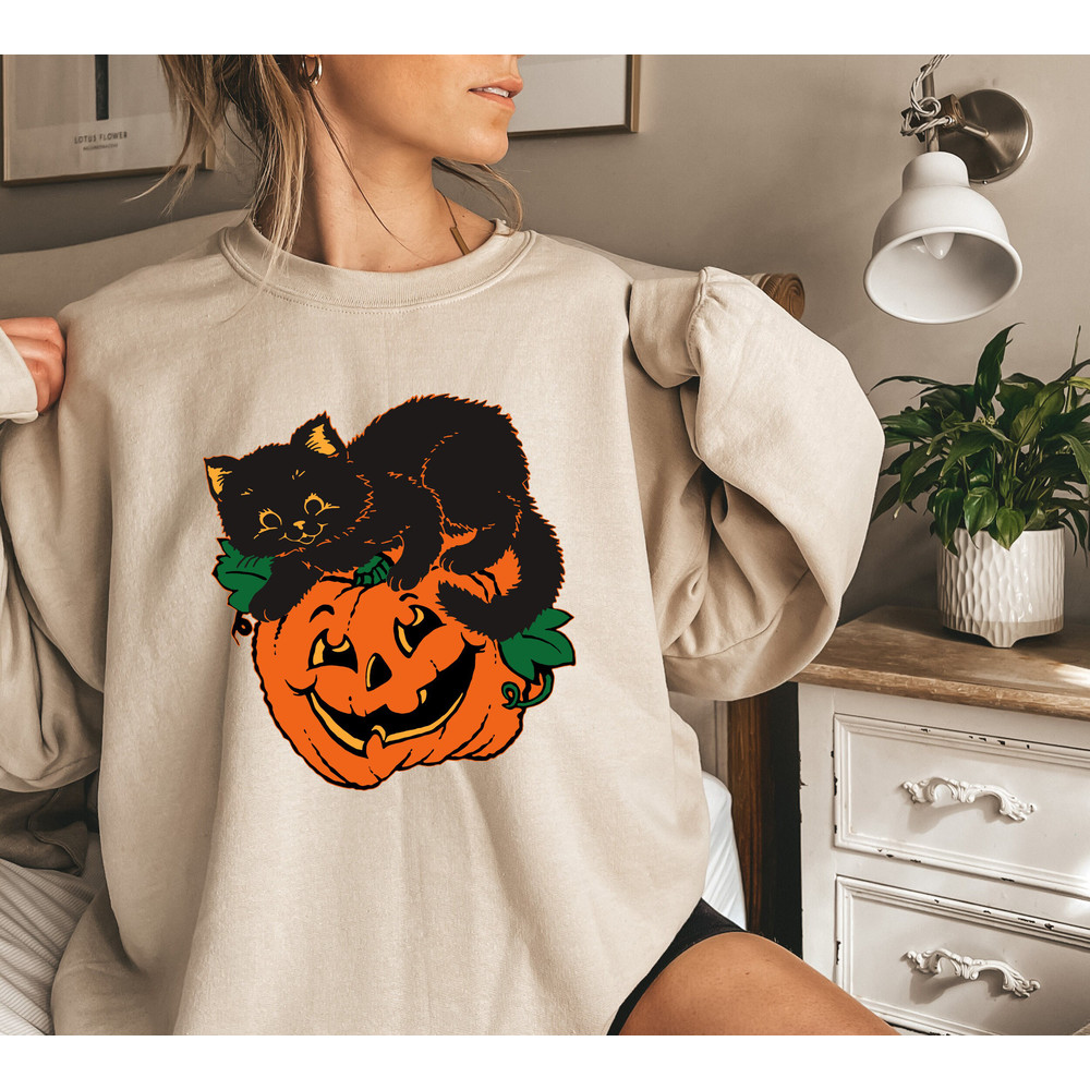 Pumpkin and Black Cat Sweatshirt, Pumpkin Sweatshirt, Halloween Cat Shirt, Vintage Halloween Sweatshirt , Pumpkin Halloween, Halloween Gift.jpg
