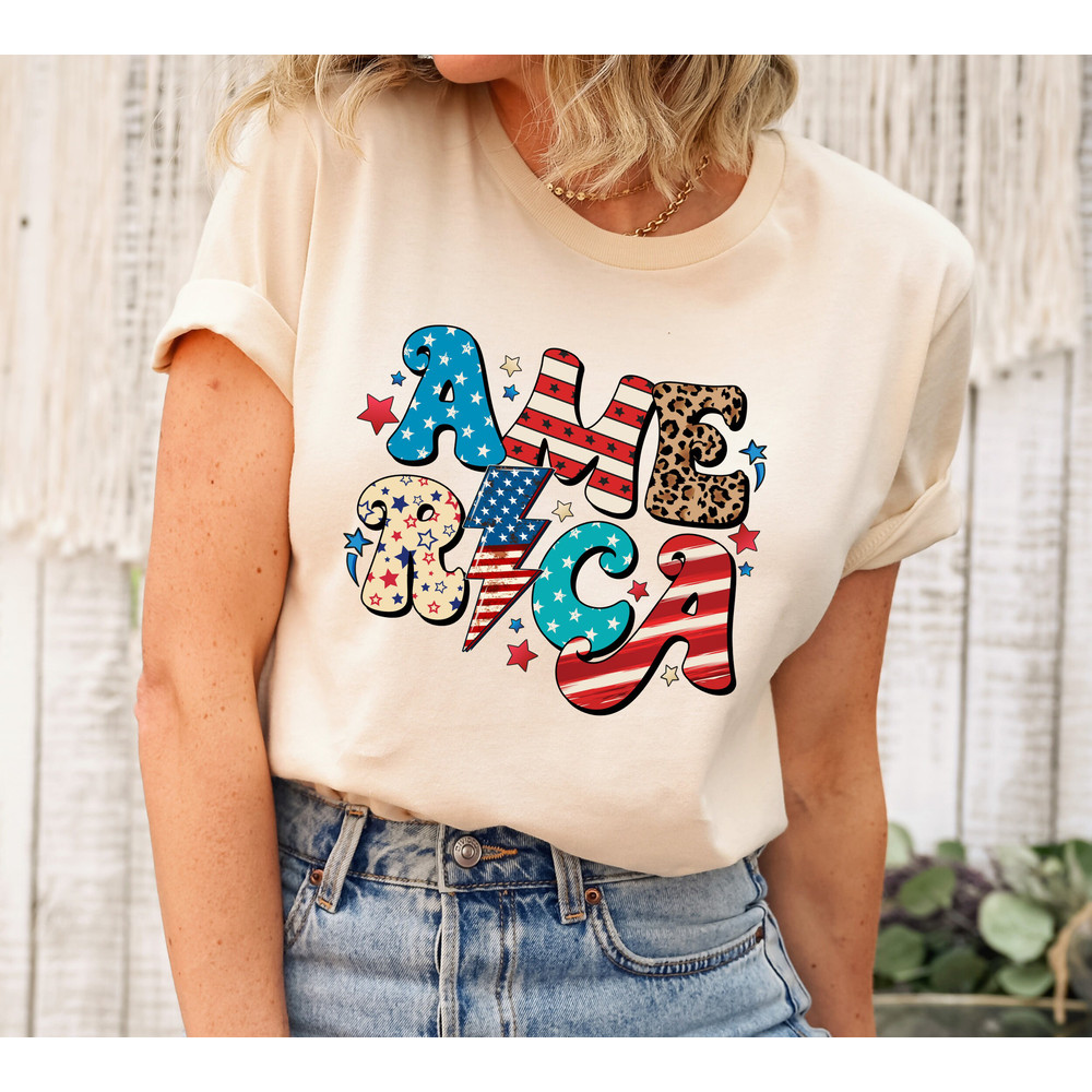 Red White and Blue, America Tee, Fourth of July Shirt T-Shirt, USA shirt, Patriotic Shirt, Women's 4th of July, America 4th of July Shirt.jpg