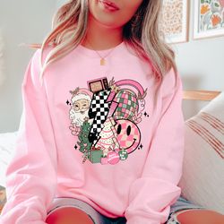 retro pink santa sweatshirt, pink christmas santa sweatshirt, classic christmas santa, vintage santa graphic sweatshirt,