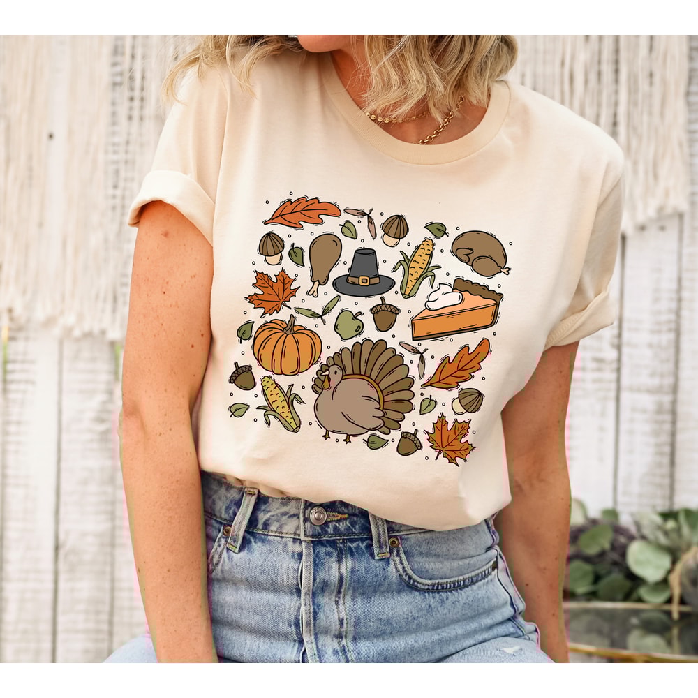 Retro Thanksgiving Shirt, Turkey Shirt, Thanksgiving Doodles Shirt, Pumpkin Pie Shirt, Fall Season Shirt, Pumpkin Season Shirt, Fall Shirt.jpg